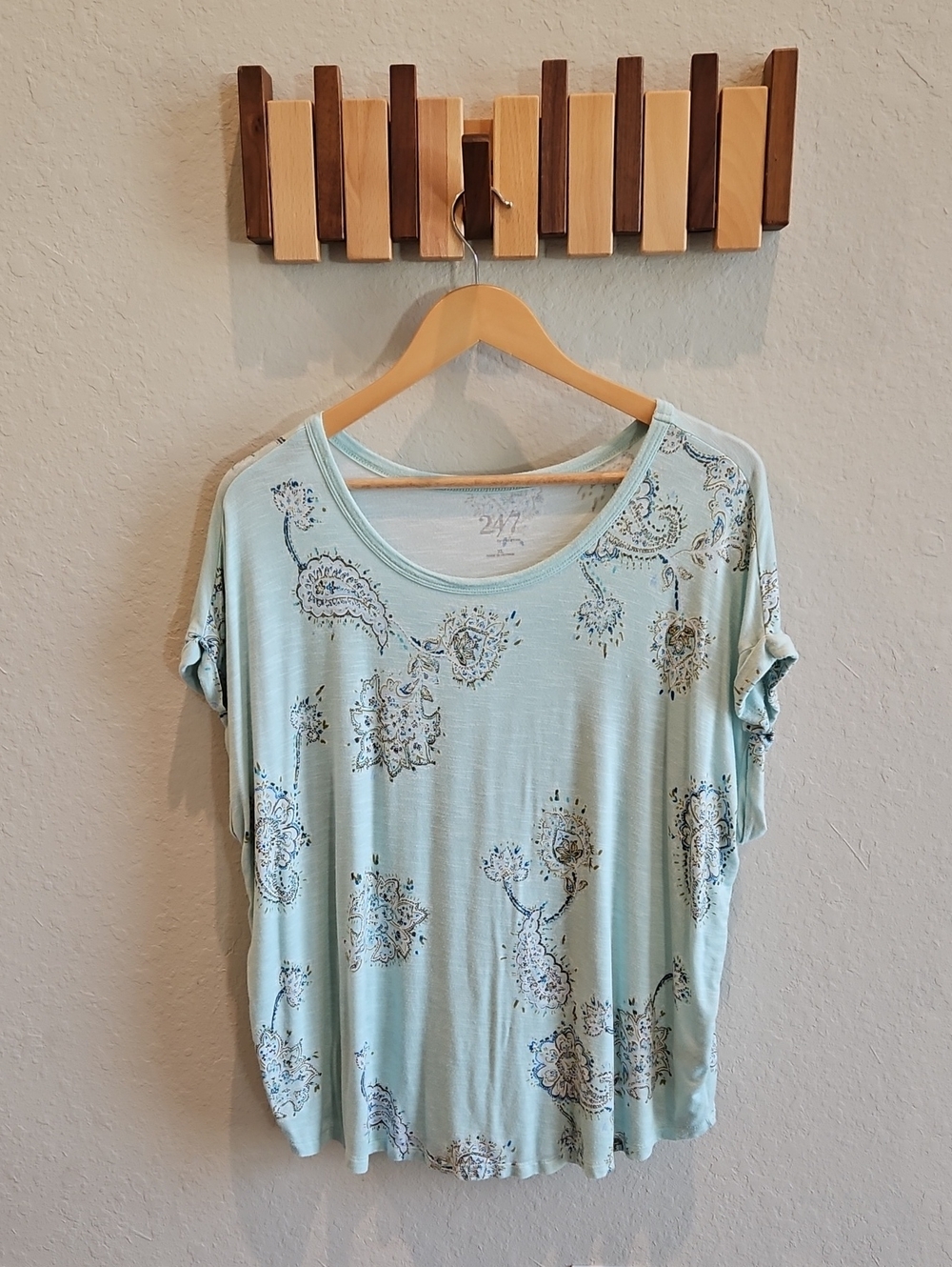 Women’s Light Blue Paisley Short Sleeve Tee by 24/7